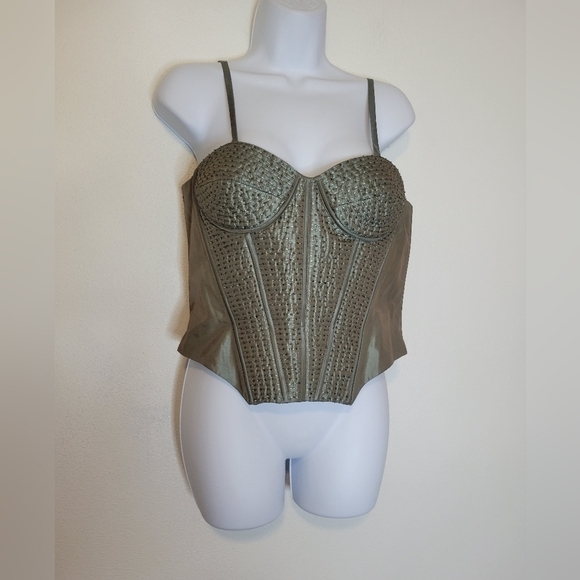 Bagatelle apparel size 14 green beaded sexy corset top - Picture 1 of 8